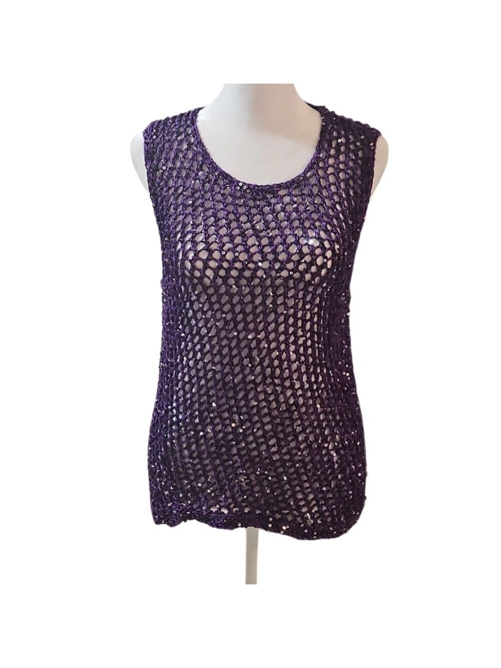 Handmade Crochet Cover-Up Sparkle Mesh Resort Top One Size 20" Asymmetrical Hem